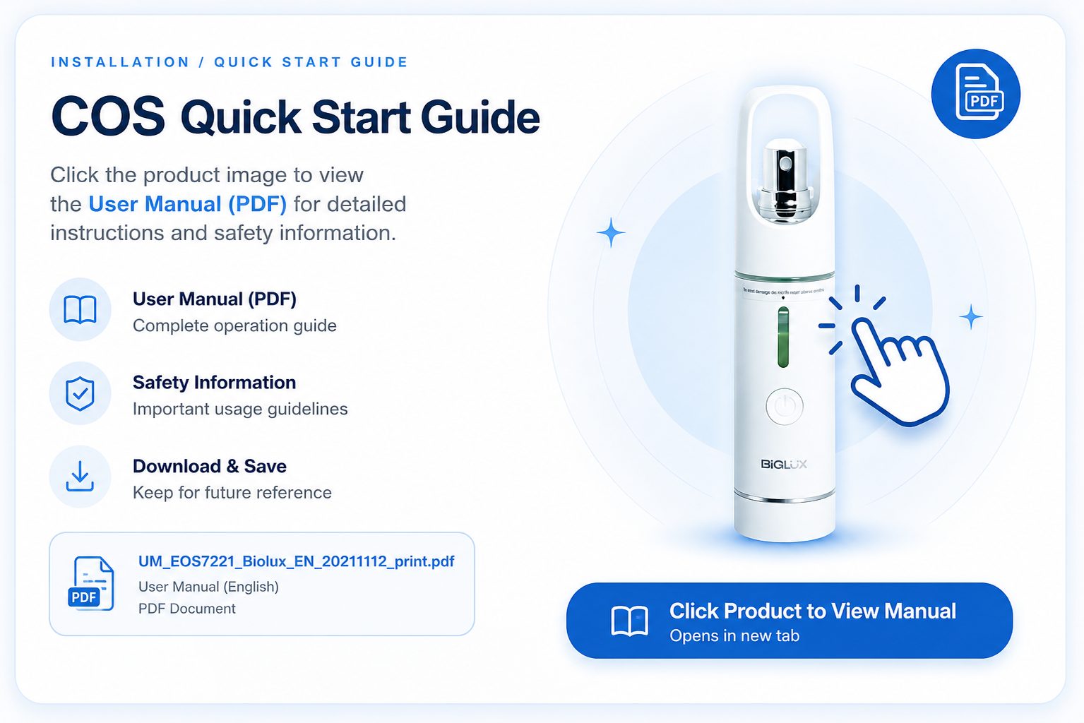 COS Quick Start Guide - click to view user manual PDF